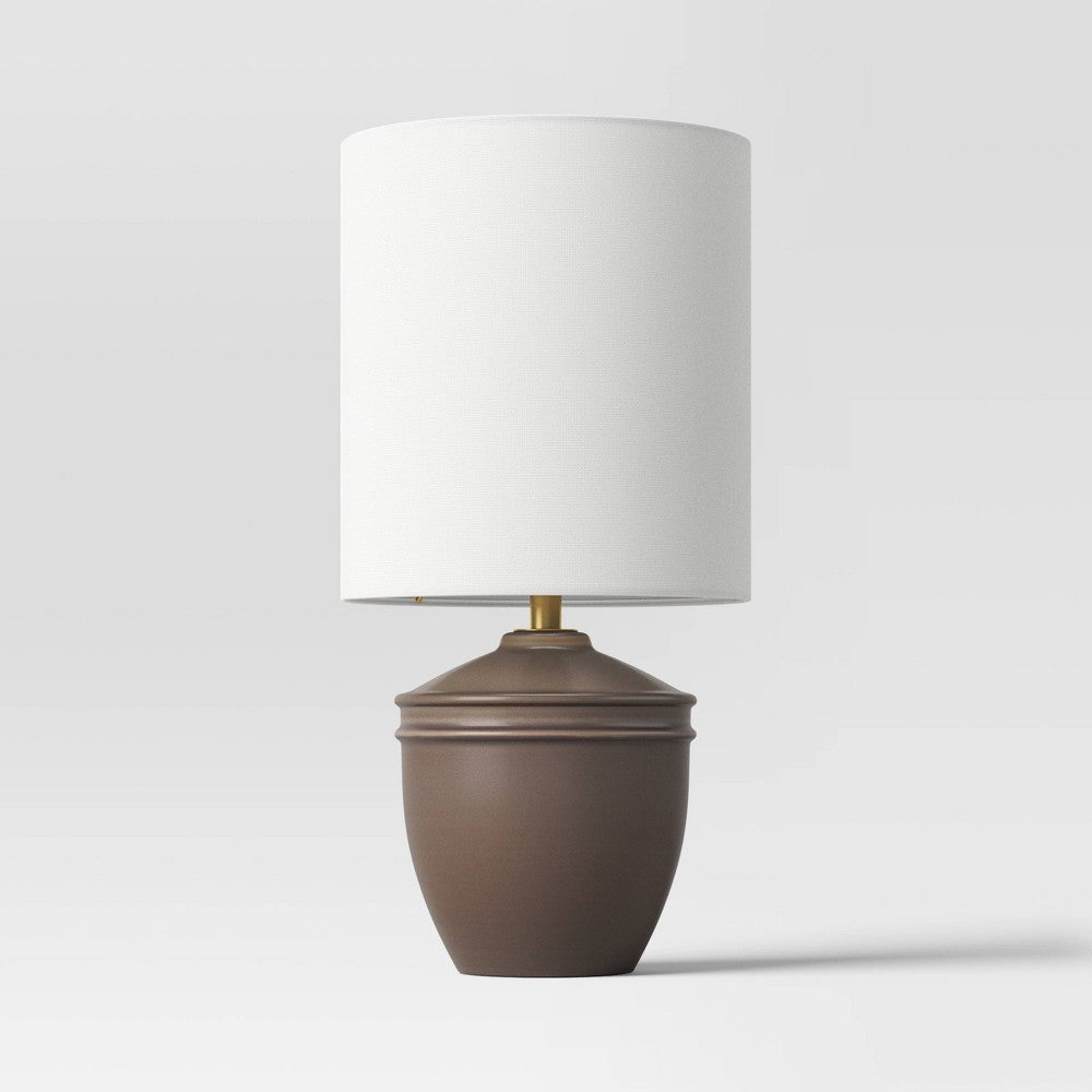 2-Pack Threshold Mini Ceramic Table Lamp, Dark Gray With Ribbed Base And White Drum Shade, No Bulbs Included