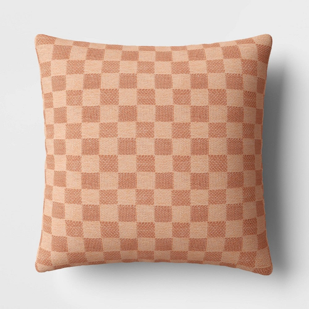 Checkerboard Woven Cotton Square Throw Pillow Terracotta - Room Essentials: Indoor Jacquard Decorative Accent