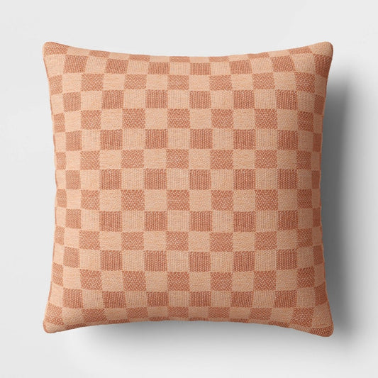 Checkerboard Woven Cotton Square Throw Pillow Terracotta - Room Essentials: Indoor Jacquard Decorative Accent