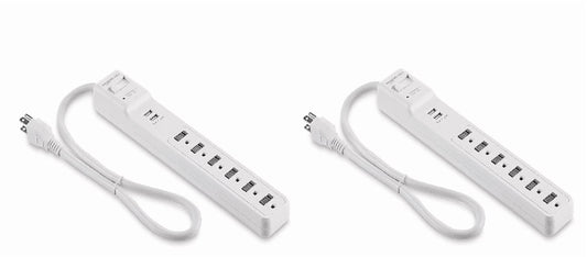 2 Set of Basics Surge Protector Power Strip with 2 USB Ports, 6 Outlet Extension Cord, 1000 Joule, Rectangle, 2 ft Cord Length, Black